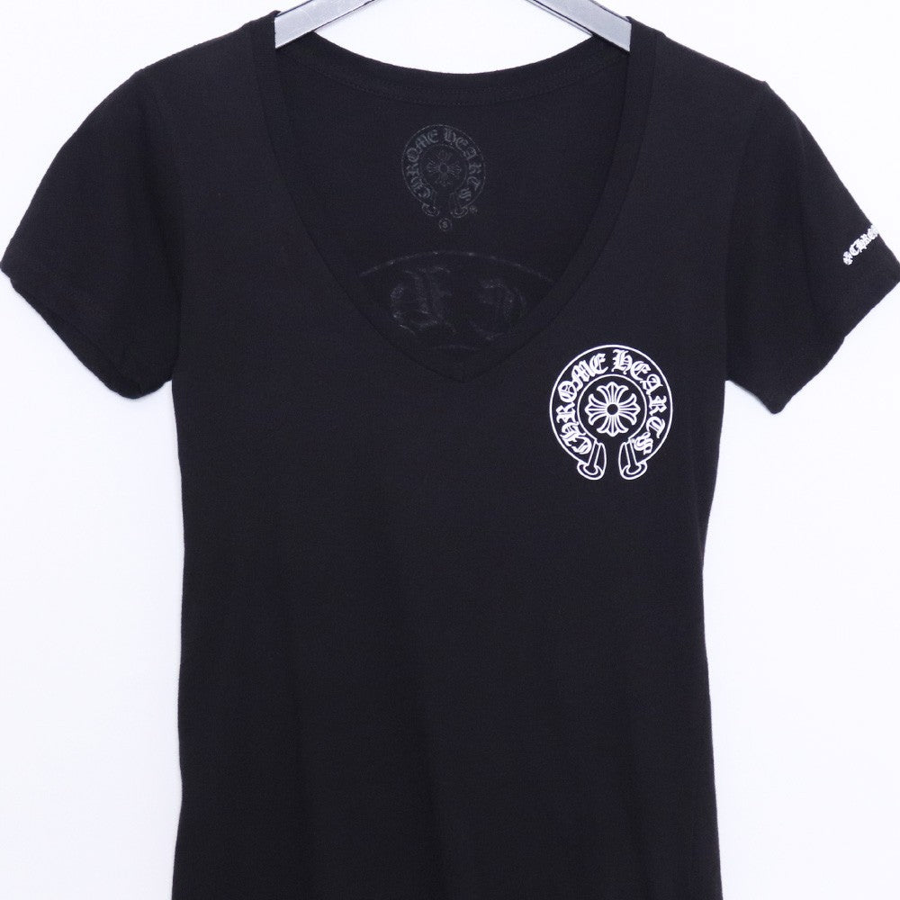 CHROME HEARTS Horseshoe Print V-Neck T-Shirt Black Size S