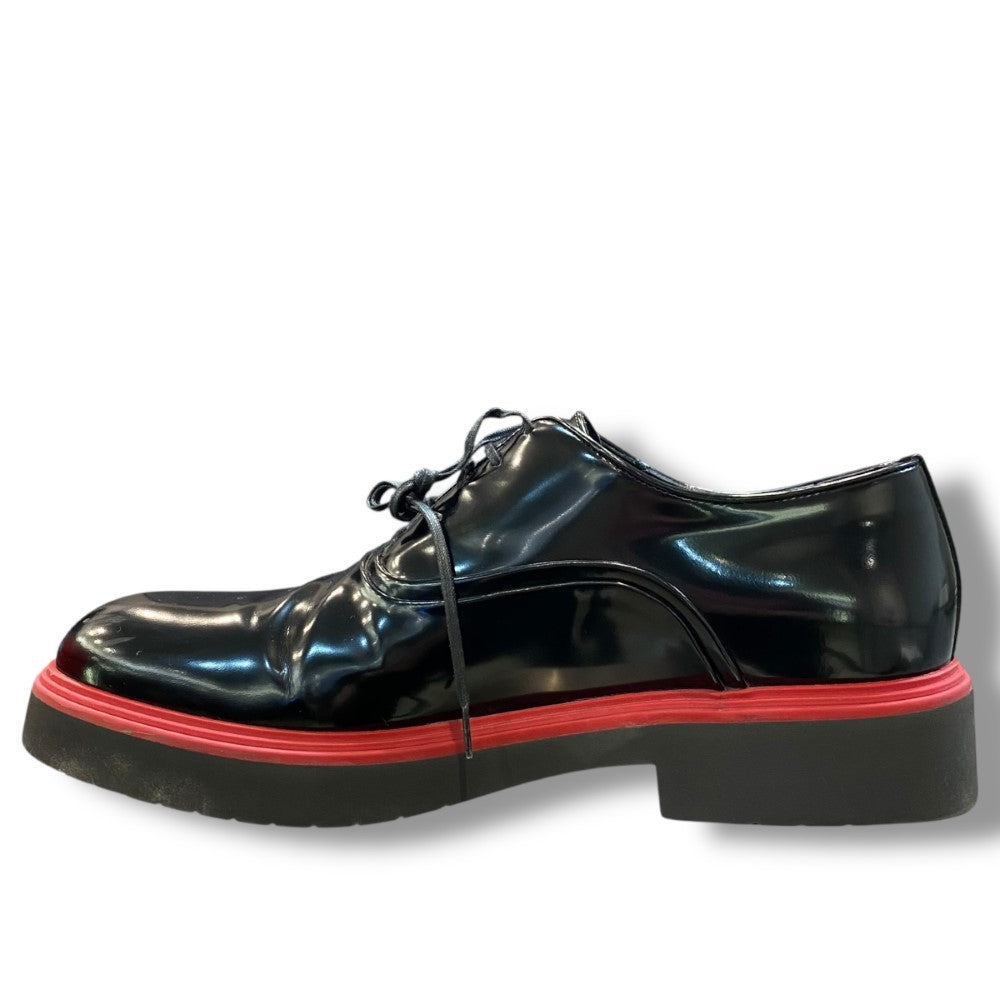 FERRAGAMO FIORINO Calf Leather Derby Black Red Loafers Size 7 1/2