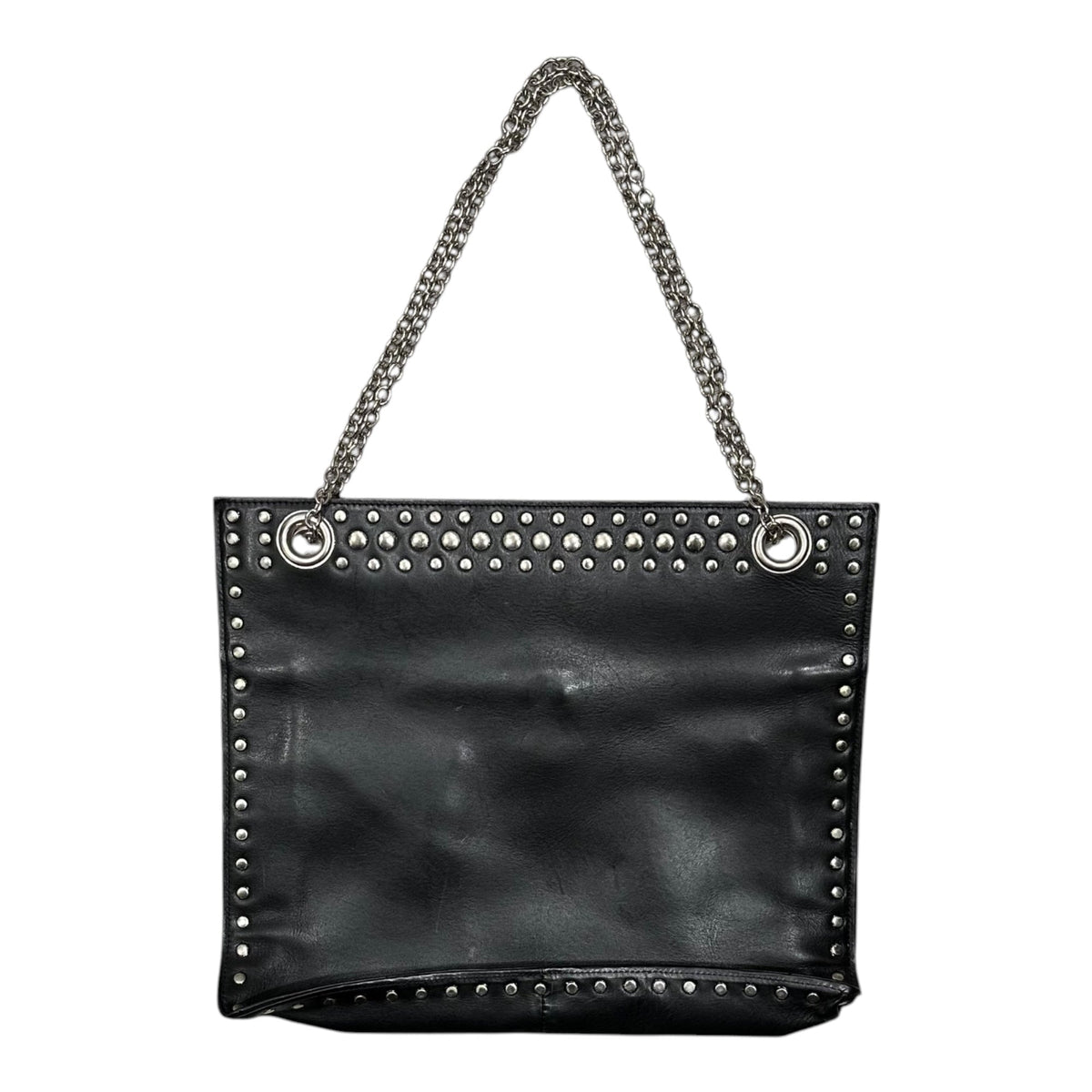 Y's Leather Stud Double-Chain Shoulder Bag