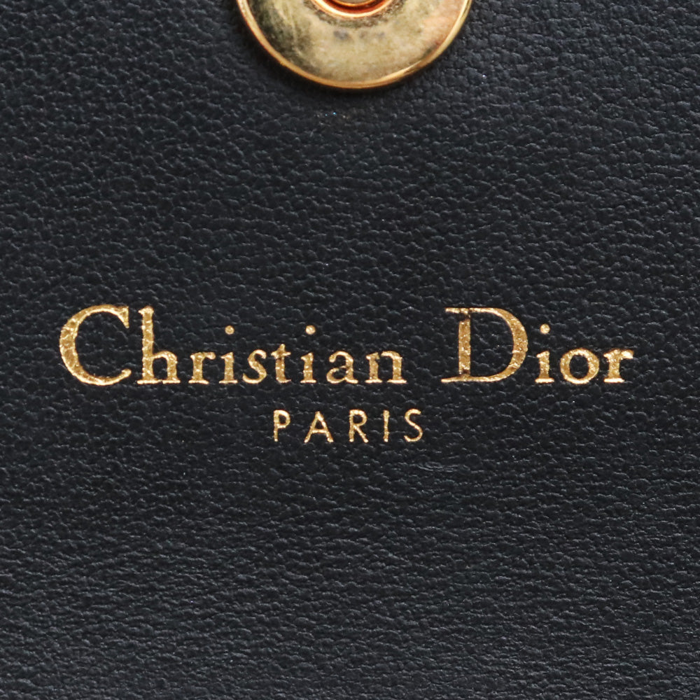 DIOR CARO Cannage Calfskin Long Flap Wallet Black Size F