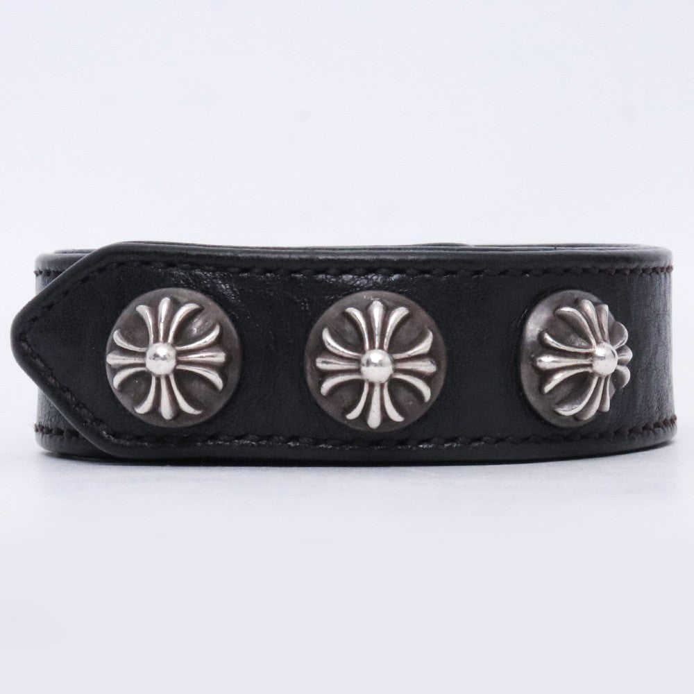 CHROME HEARTS 3BTN 2SNP Cross Ball Bracelet Black Size F