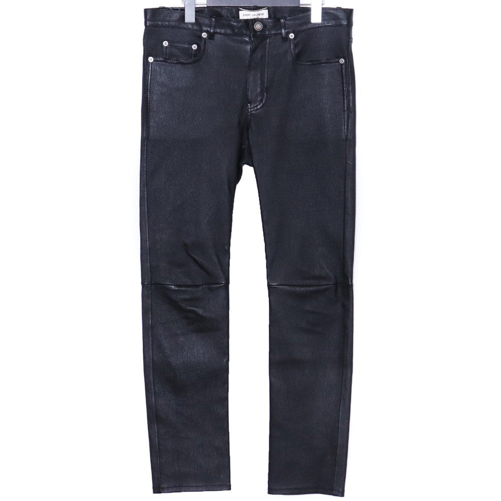 SAINT LAURENT Lamb Leather Skinny Pants Black Size 46