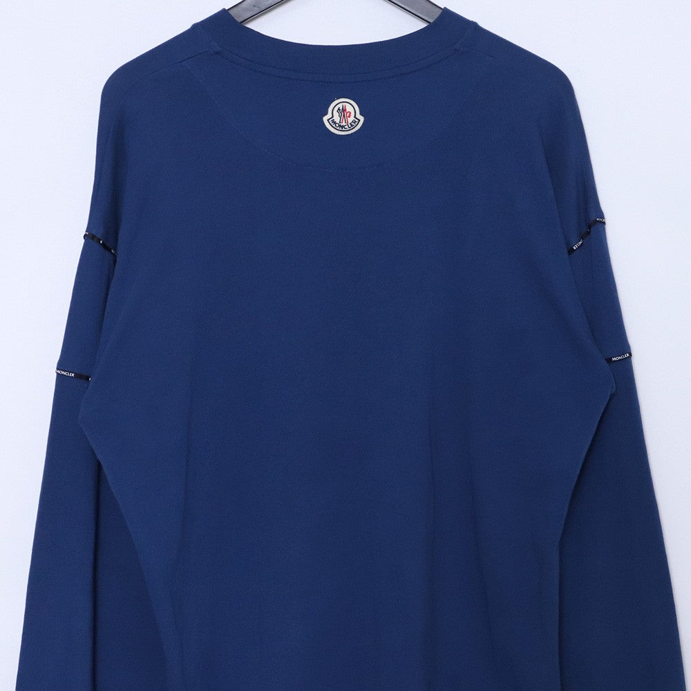 MONCLER Logo Piping Long Sleeve Tee Blue Size S