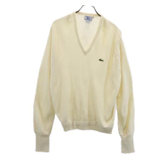 IZOD LACOSTE 80s V-Neck Knit Sweater Ivory Size M