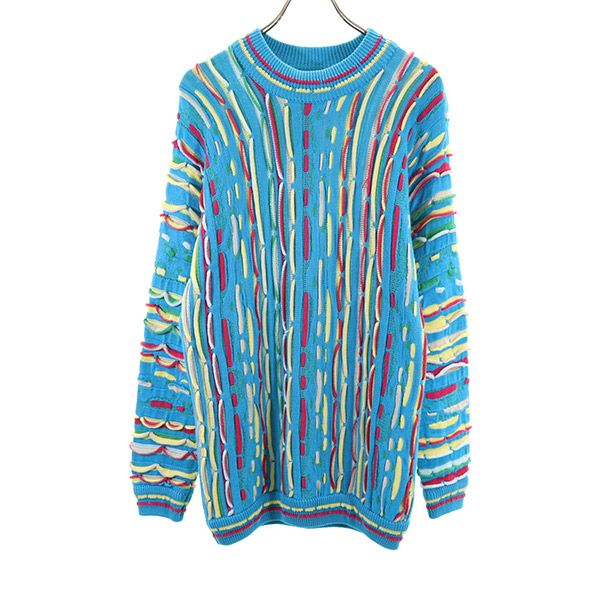 COOGI 90s Old 3D Pattern Cotton Knit Sweater Blue Size S