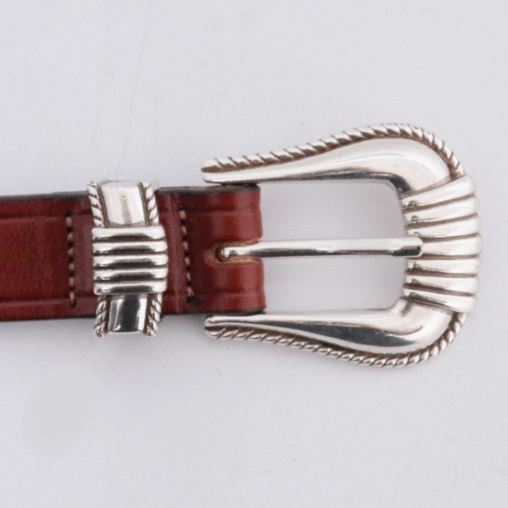 TORY LEATHER ONLY ARK Long 3PC Silver Belt Brown Size 34