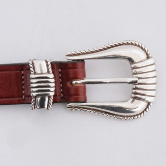 TORY LEATHER ONLY ARK Long 3PC Silver Belt Brown Size 34