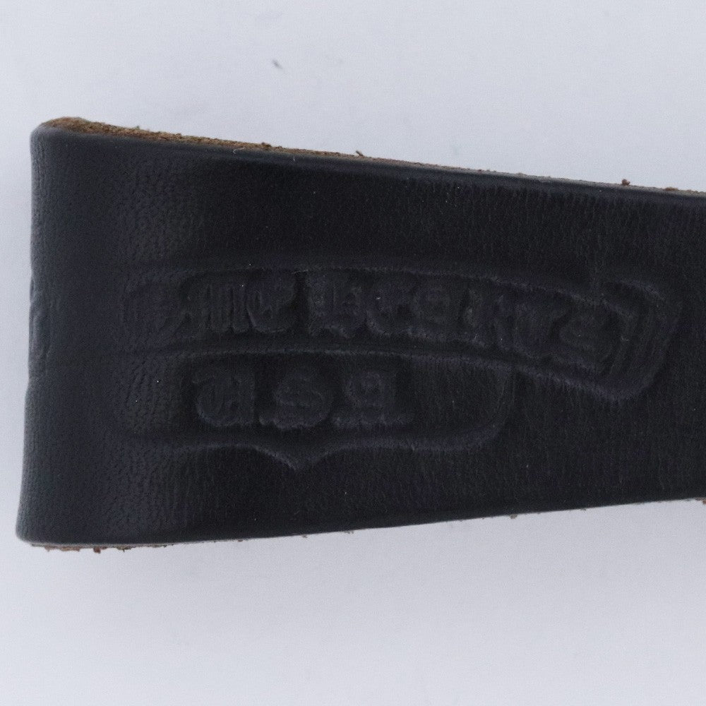 CHROME HEARTS Cross Ball Button Leather Loop Black Belt Size F