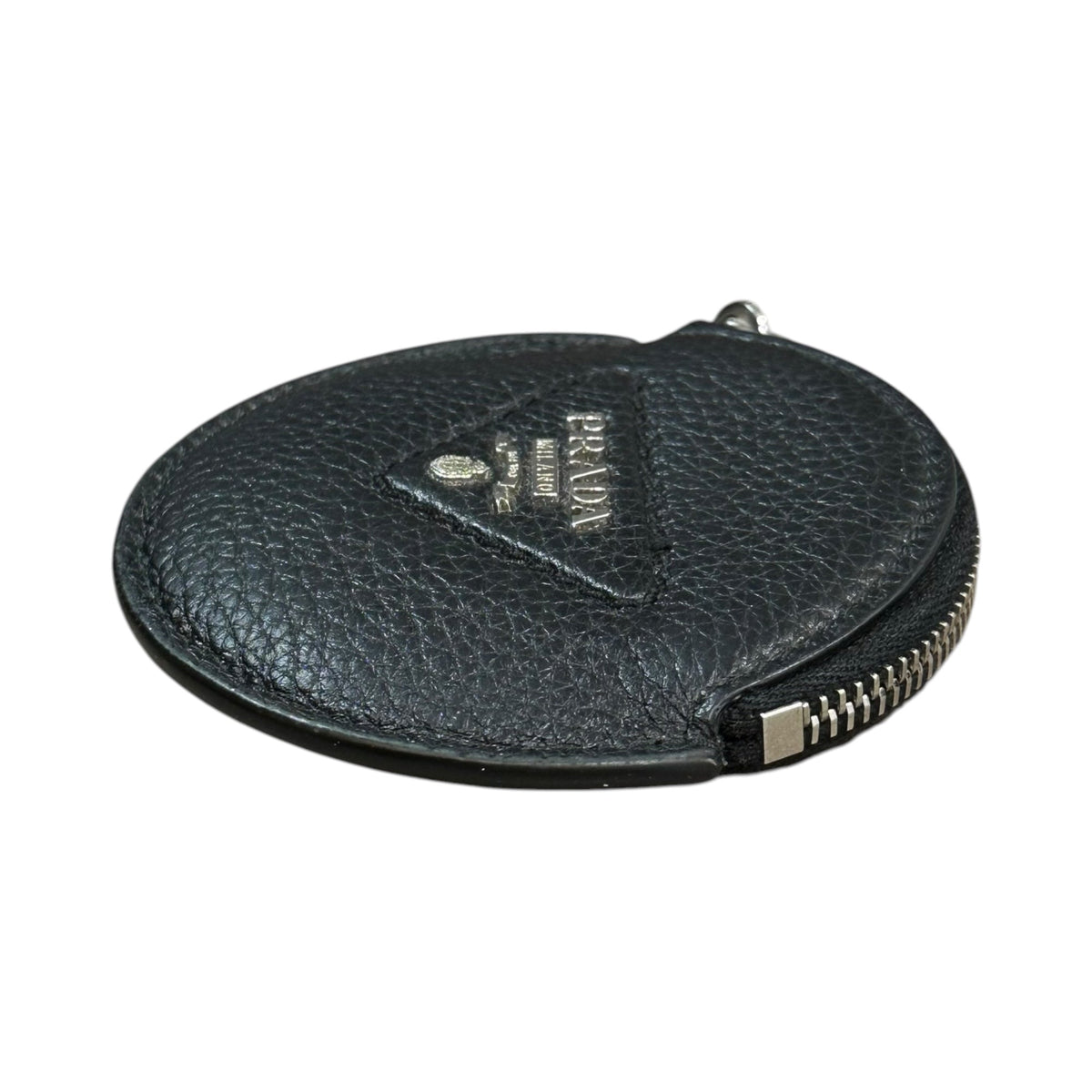 PRADA Vitello Daino Leather Round Coin Purse Black