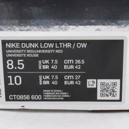 NIKE x OFF-WHITE 19AW Dunk Low LTHR Sneakers Red Size 26.5cm