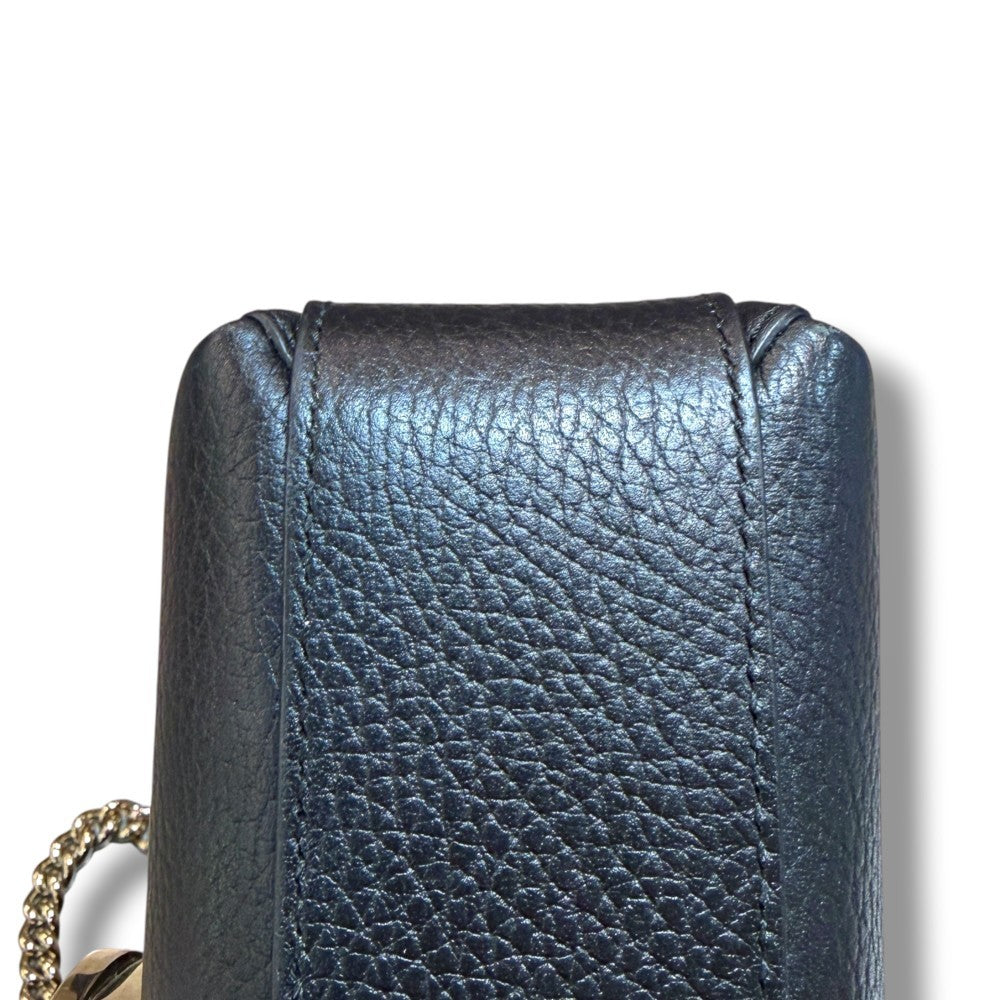 GUCCI Interlocking Chain Leather Shoulder Bag Black Size F