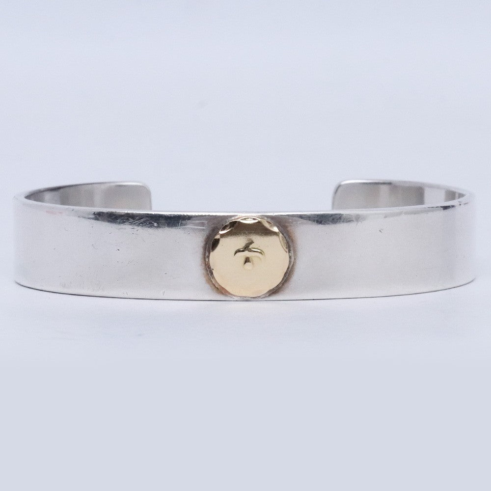 GORO'S Silver Flat Bangle Bracelet Gold Metal Size M