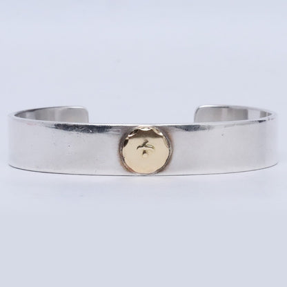 GORO'S Silver Flat Bangle Bracelet Gold Metal Size M
