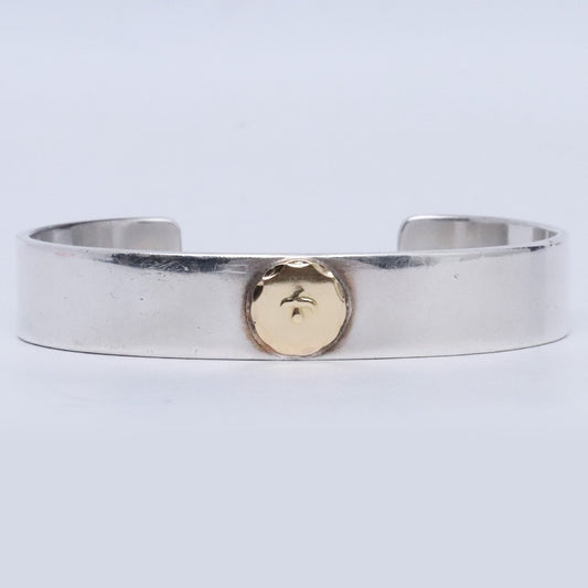 GORO'S Silver Flat Bangle Bracelet Gold Metal Size M