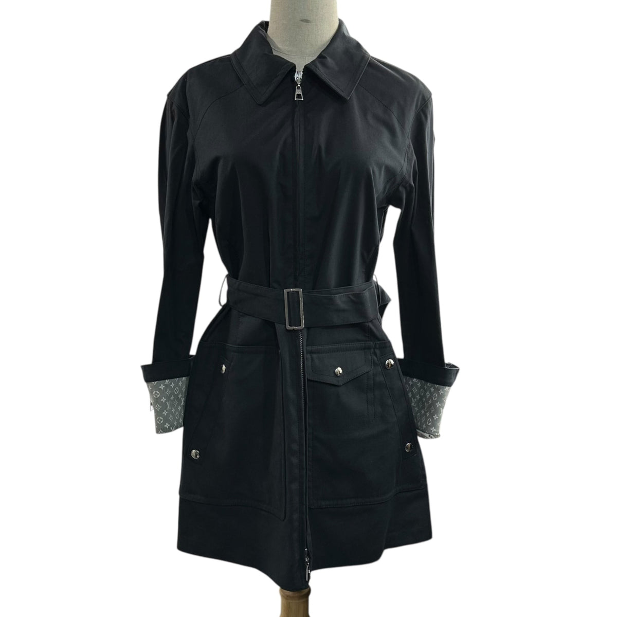 LOUIS VUITTON Monogram Zip Coated Macintosh Coat Size 34