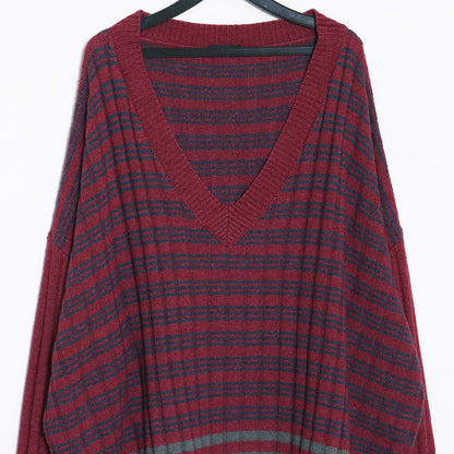 RAF SIMONS V-Neck Oversized Knit Sweater Burgundy Size S