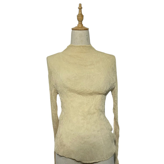 ISSEY MIYAKE 21SS Pleated Long-Sleeve Blouse Beige Size 2