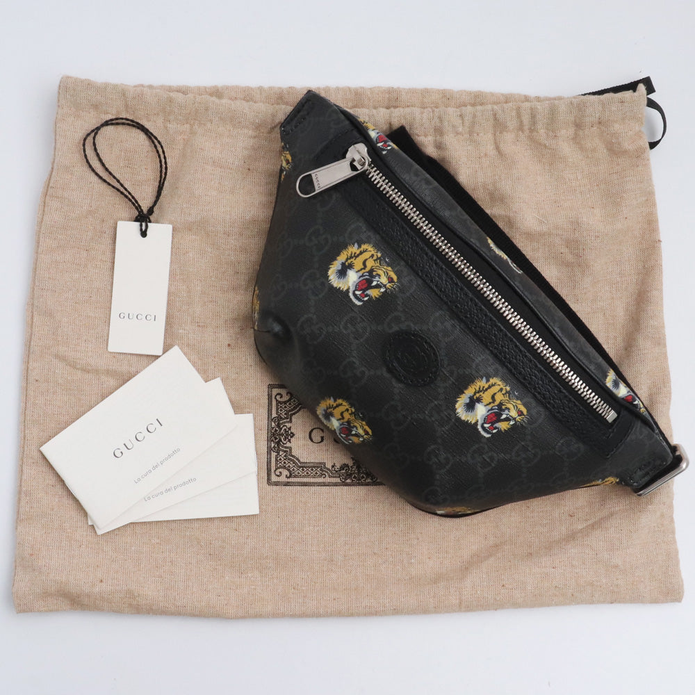 GUCCI GG Supreme Tiger Print Waist Bag Black Size 90
