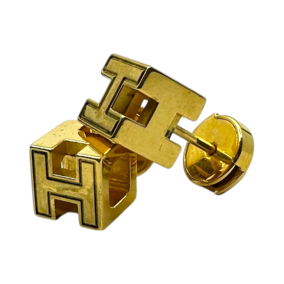 HERMES H Cube Caged Ash Earrings Gold