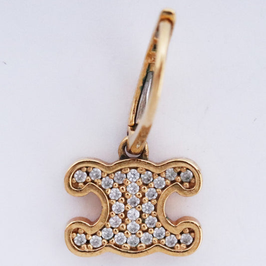 CELINE Triomphe Rhinestone Earrings Gold Size F