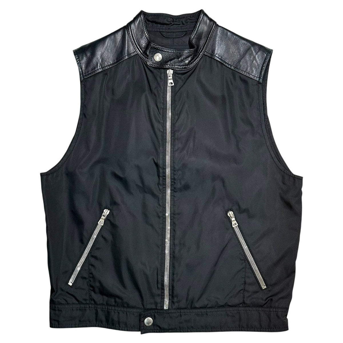 PRADA 1996 Archive Leather Nylon Docking Vest Black Size M