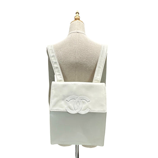 CHANEL 2000s CC Logo Backpack White