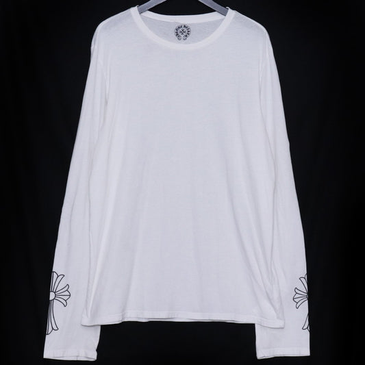 CHROME HEARTS OLD Sleeve Cross Print T-Shirt White Size L