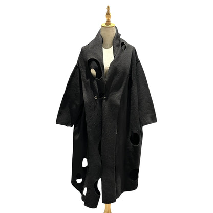 COMME des GARCONS 02SS Cut-Out Wool Cape Black Jacket Size FREE