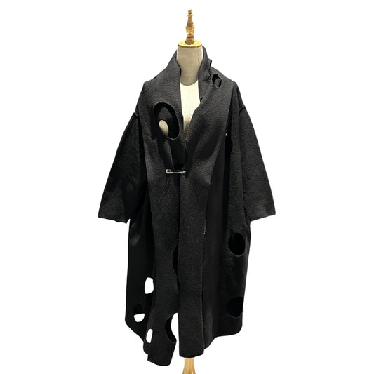 COMME des GARCONS 02SS Cut-Out Wool Cape Black Jacket Size FREE