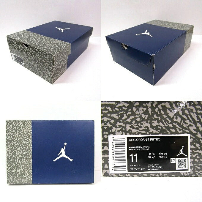 NIKE AIR JORDAN 3 RETRO Navy/White Sneakers Size 29cm