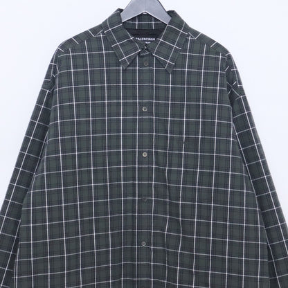 BALENCIAGA Padded Oversize Check Shirt Green Size 44