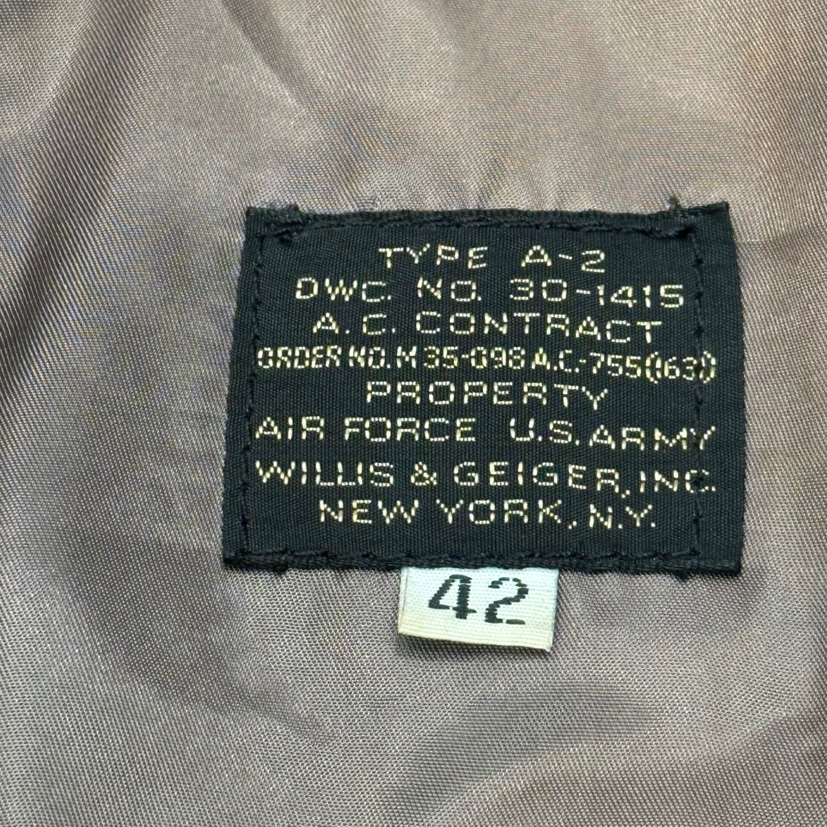 Willis&Geiger 90s USA Made Type A-2 Jacket Brown Size 42