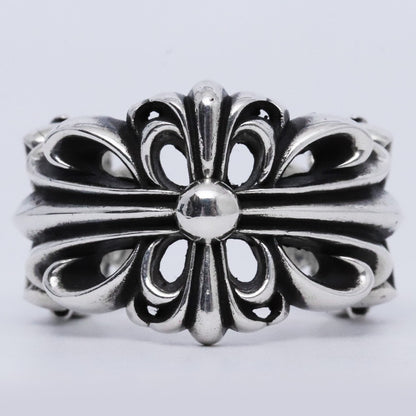 CHROME HEARTS Double Floral Cross Ring Silver Size ONE SIZE