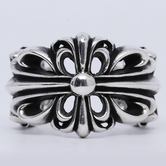 CHROME HEARTS Double Floral Cross Ring Silver Size ONE SIZE