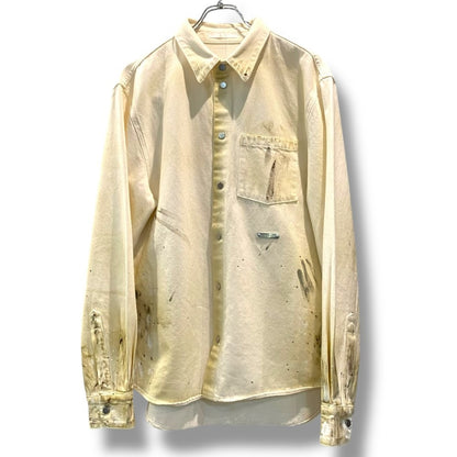 Helmut Lang Long Sleeve Painted Denim Shirt Jacket Ivory Size 38
