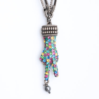 GUCCI Rhinestone Peace Motif Necklace Silver Size F