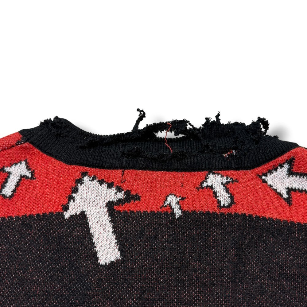 LITTLE BEDROOM Distressed Grunge Knit Sweater Red