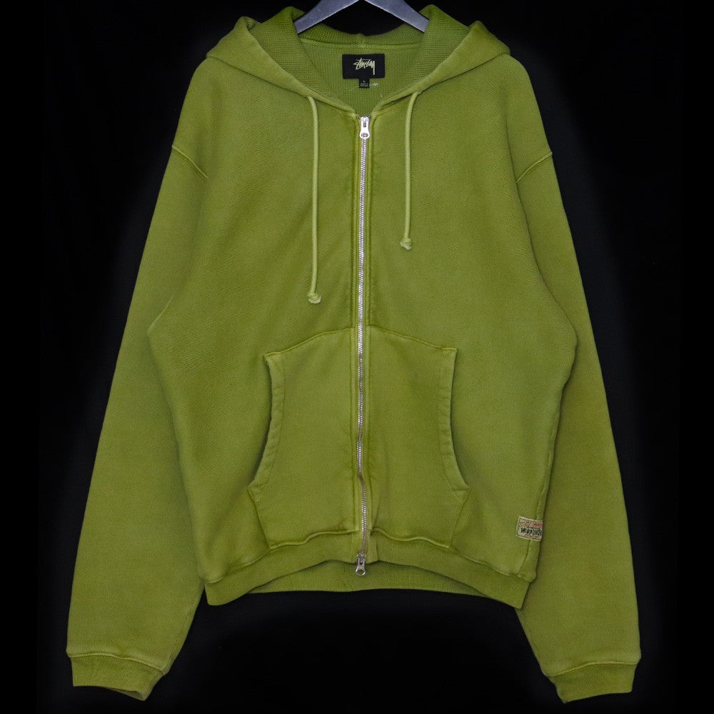 STUSSY Waffle Lined Full Zip Hoodie Green Size L