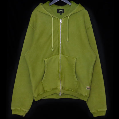 STUSSY Waffle Lined Full Zip Hoodie Green Size L