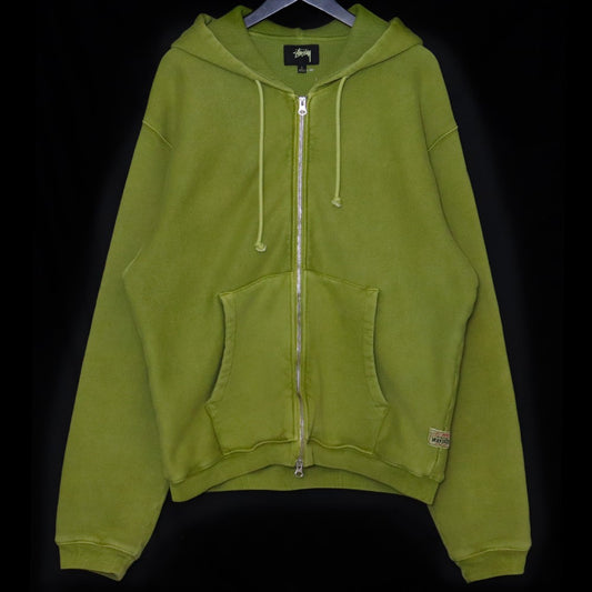 STUSSY Waffle Lined Full Zip Hoodie Green Size L