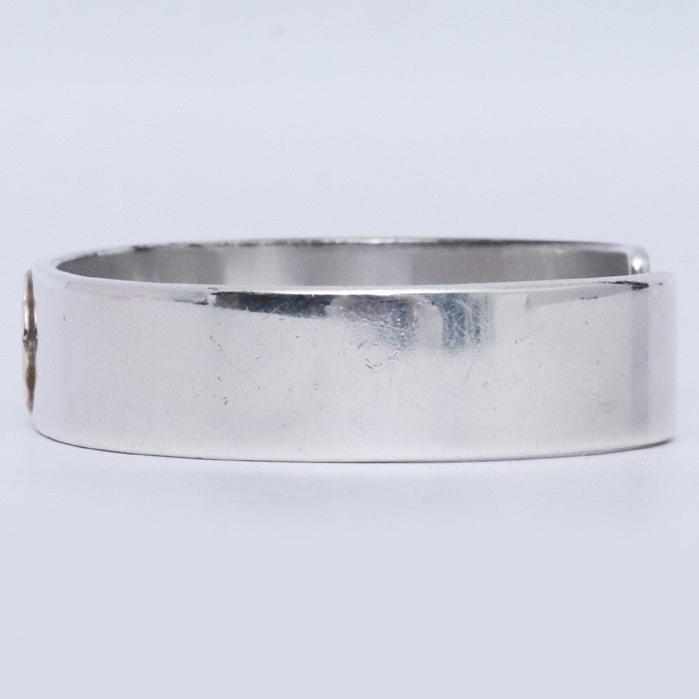 GORO'S Silver Flat Bangle Bracelet Gold Metal Size M