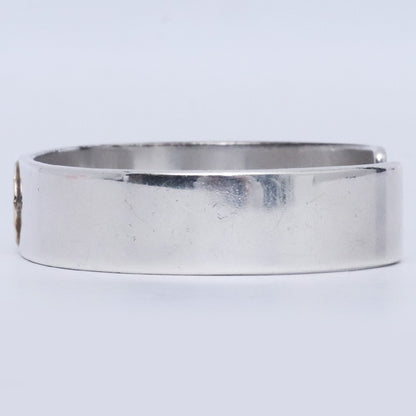 GORO'S Silver Flat Bangle Bracelet Gold Metal Size M