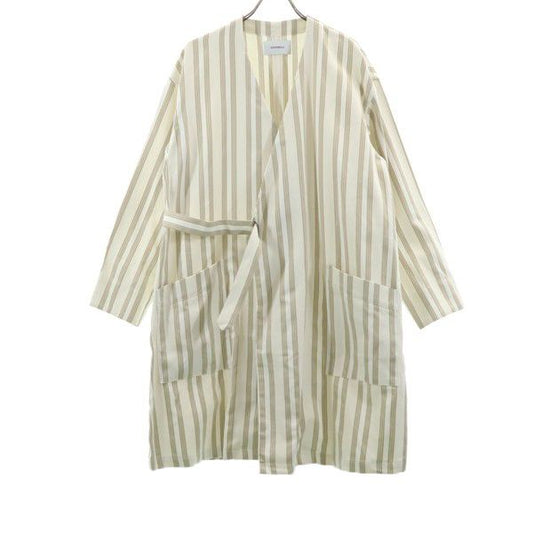 Johnbull Beige Striped Linen Blend Gown Coat Size S