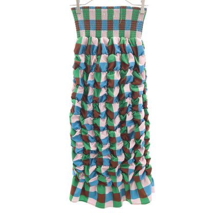 MAISON SPECIAL Check Shirring Midi Skirt Multi Size FREE