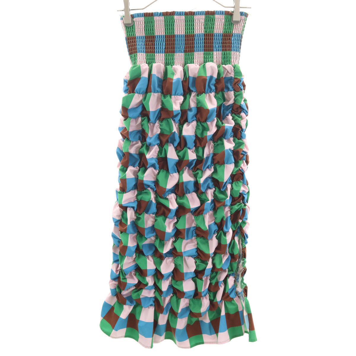 MAISON SPECIAL Check Shirring Midi Skirt Multi Size FREE