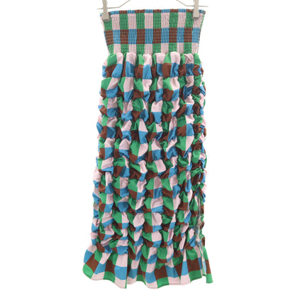 MAISON SPECIAL Check Shirring Midi Skirt Multi Size FREE