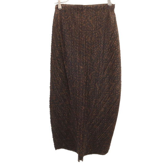 PLEATS PLEASE Patterned Pleated Maxi Skirt Brown Size 4