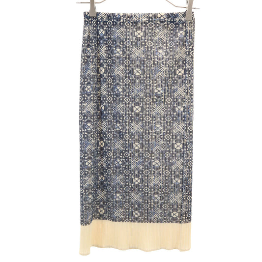 PLEATS PLEASE 90s Pleated Pattern Midi Skirt Ivory Size 2