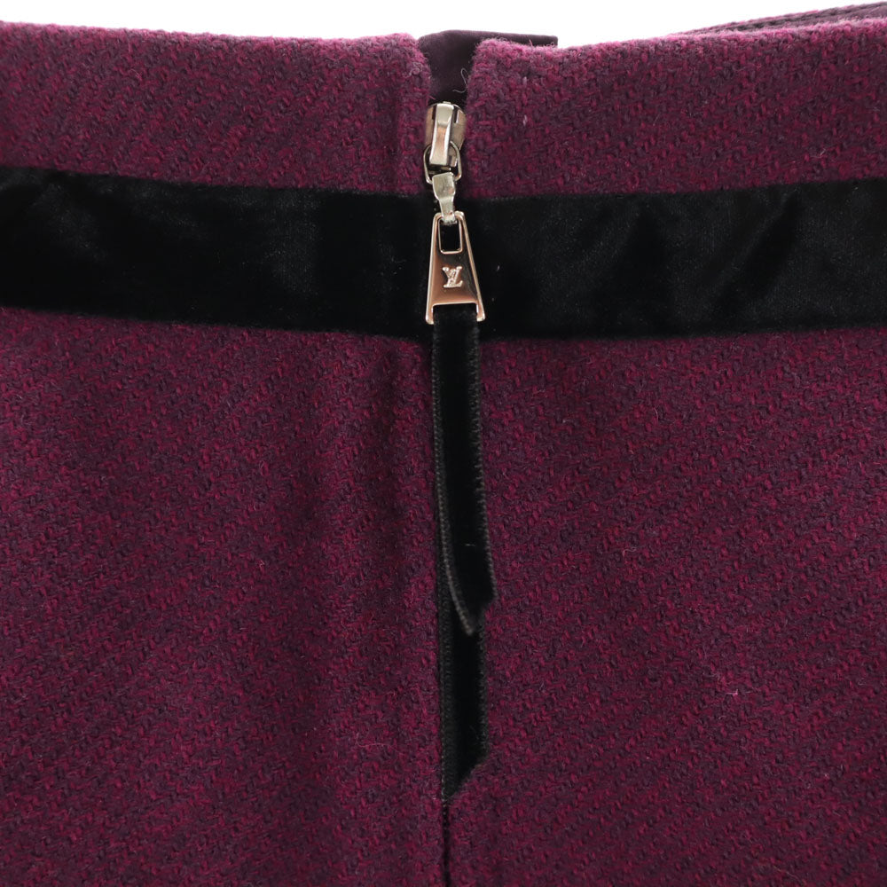 LOUIS VUITTON French Wool Back Zip Midi Skirt Purple Size 36