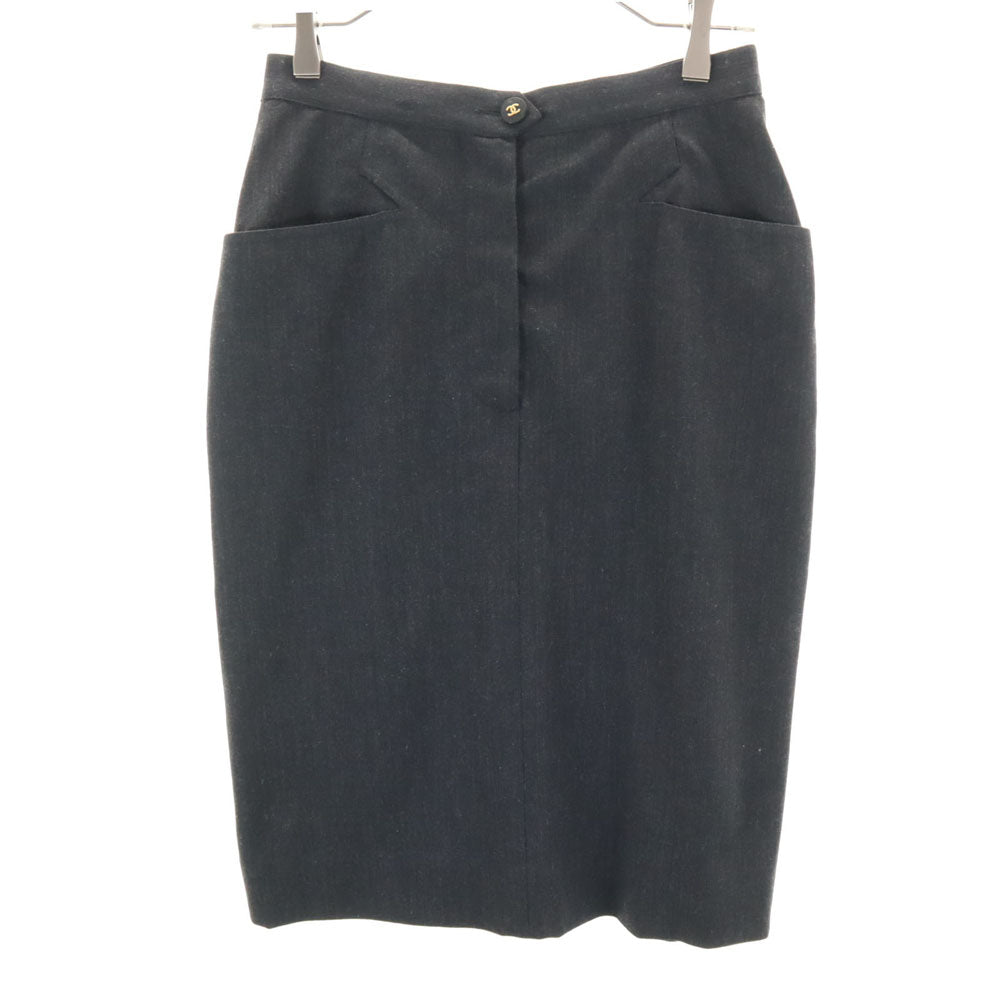 CHANEL Charcoal Gray Midi Tight Skirt